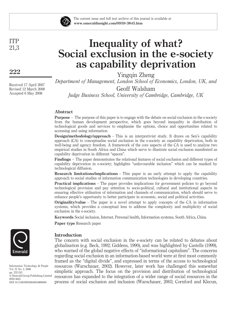 PDF) Inequality of what? Social exclusion in the e-society as