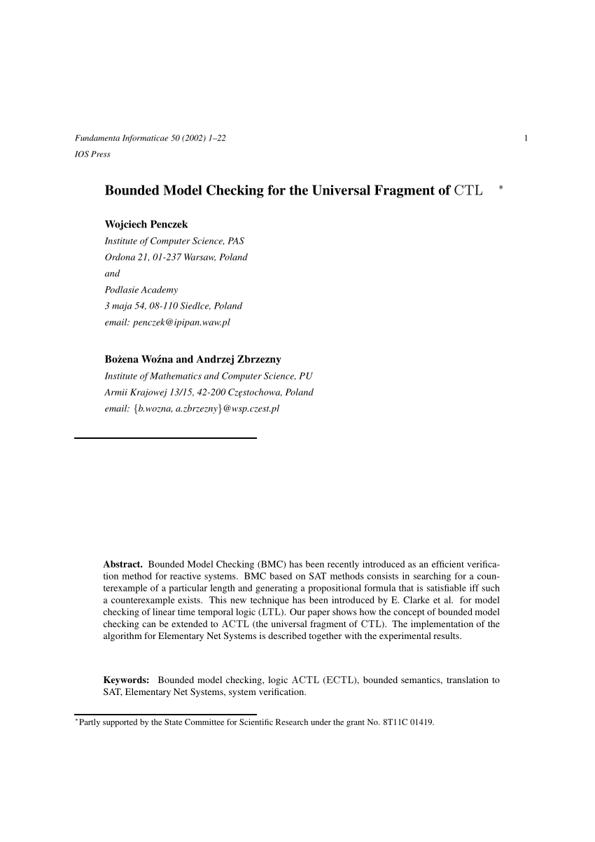 (PDF) Bounded Model Checking for the Universal Fragment of CTL.