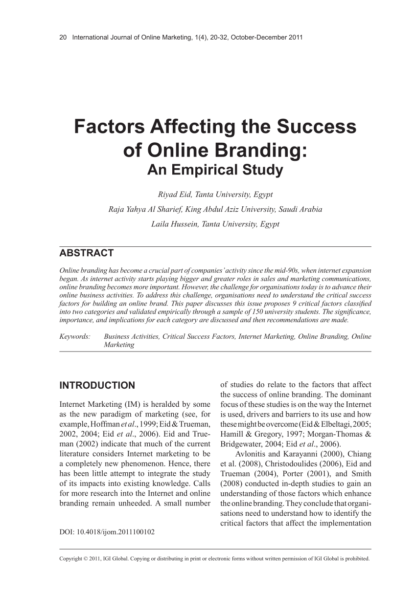 Factors Affecting the Success of Online Branding: An Empirical Study. (PDF Download Available)