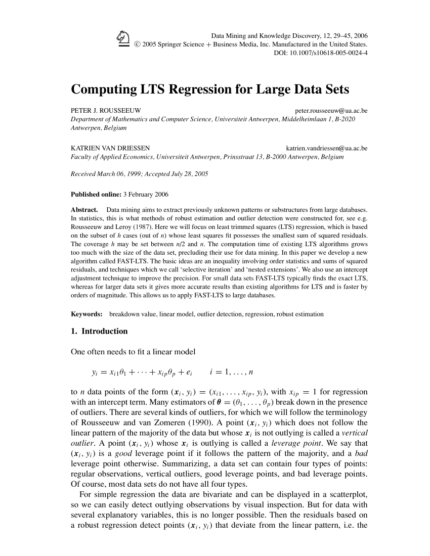 squares trimmed r least (PDF Large Regression for Computing Data Download Sets LTS