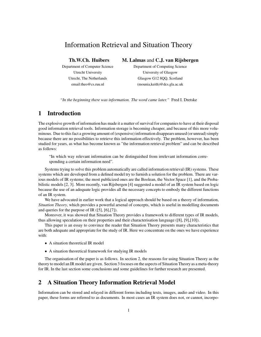 PDF) Information Retrieval and Situation Theory