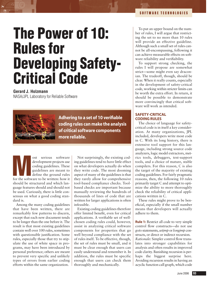the power of ten rules for developing safety critical code