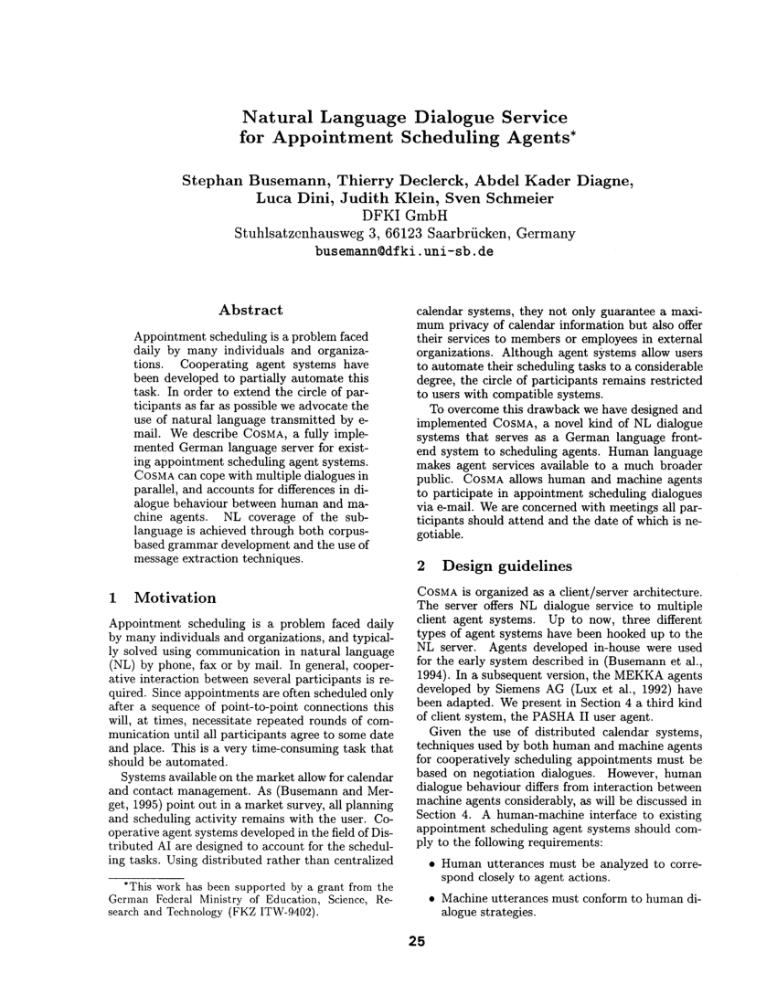 Pdf Natural Language Dialogue Service For Appointment Scheduling