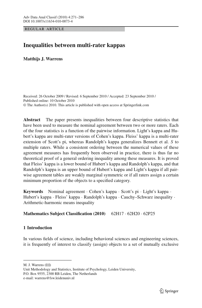 Voorkomen Sprong kristal PDF) Inequalities between multi-rater kappa