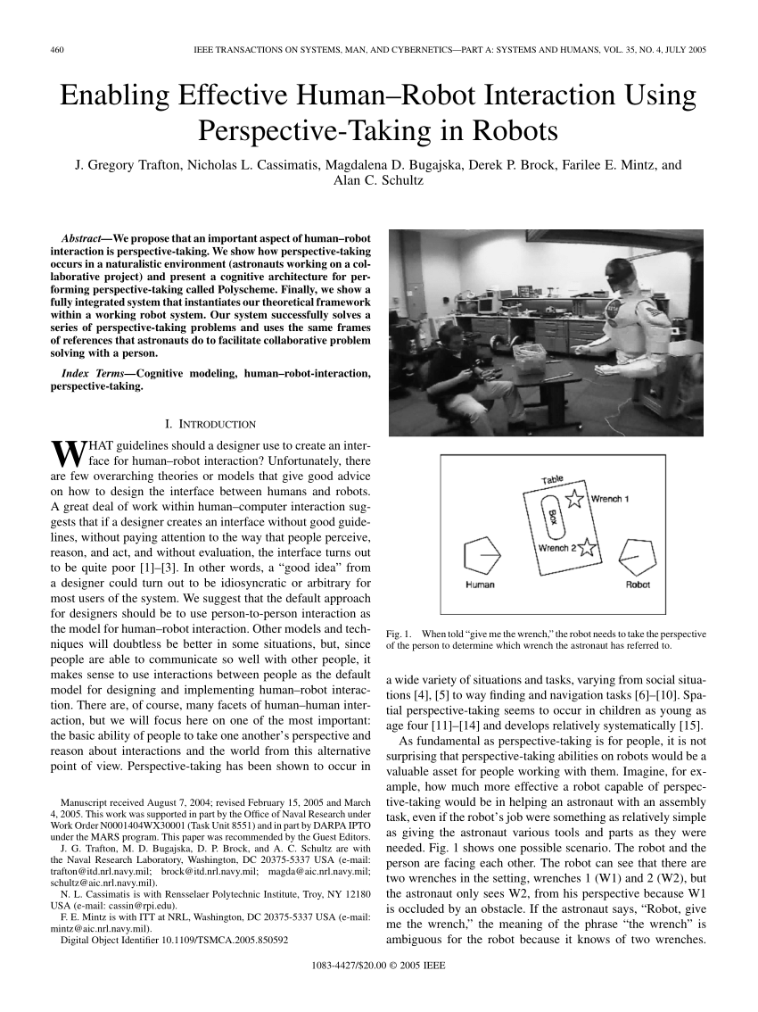 Pdf Enabling Effective Human Robot Interaction Using Perspective Taking In Robots