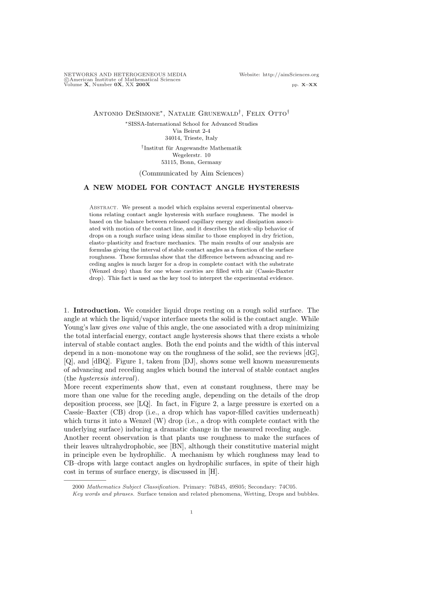 (PDF) A new model for contact angle hysteresis