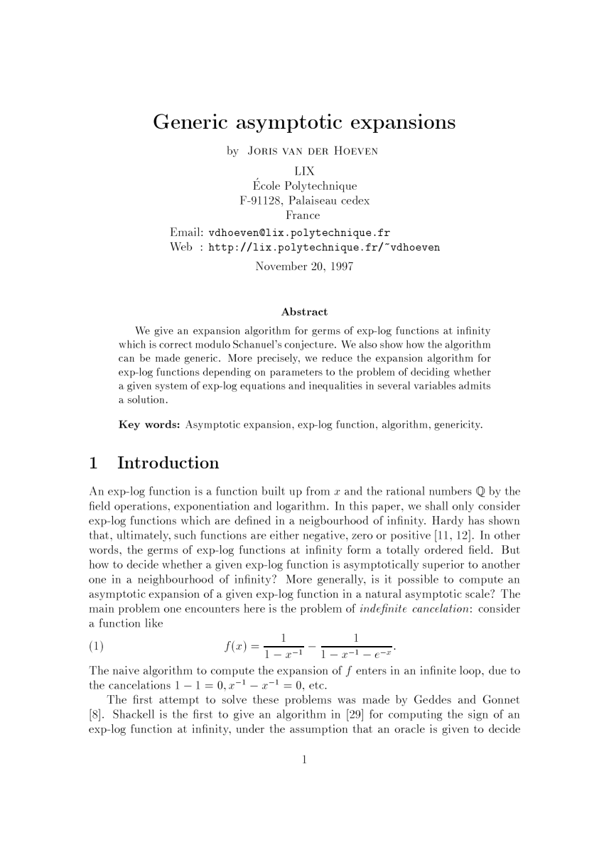 (PDF) Generic Asymptotic Expansions