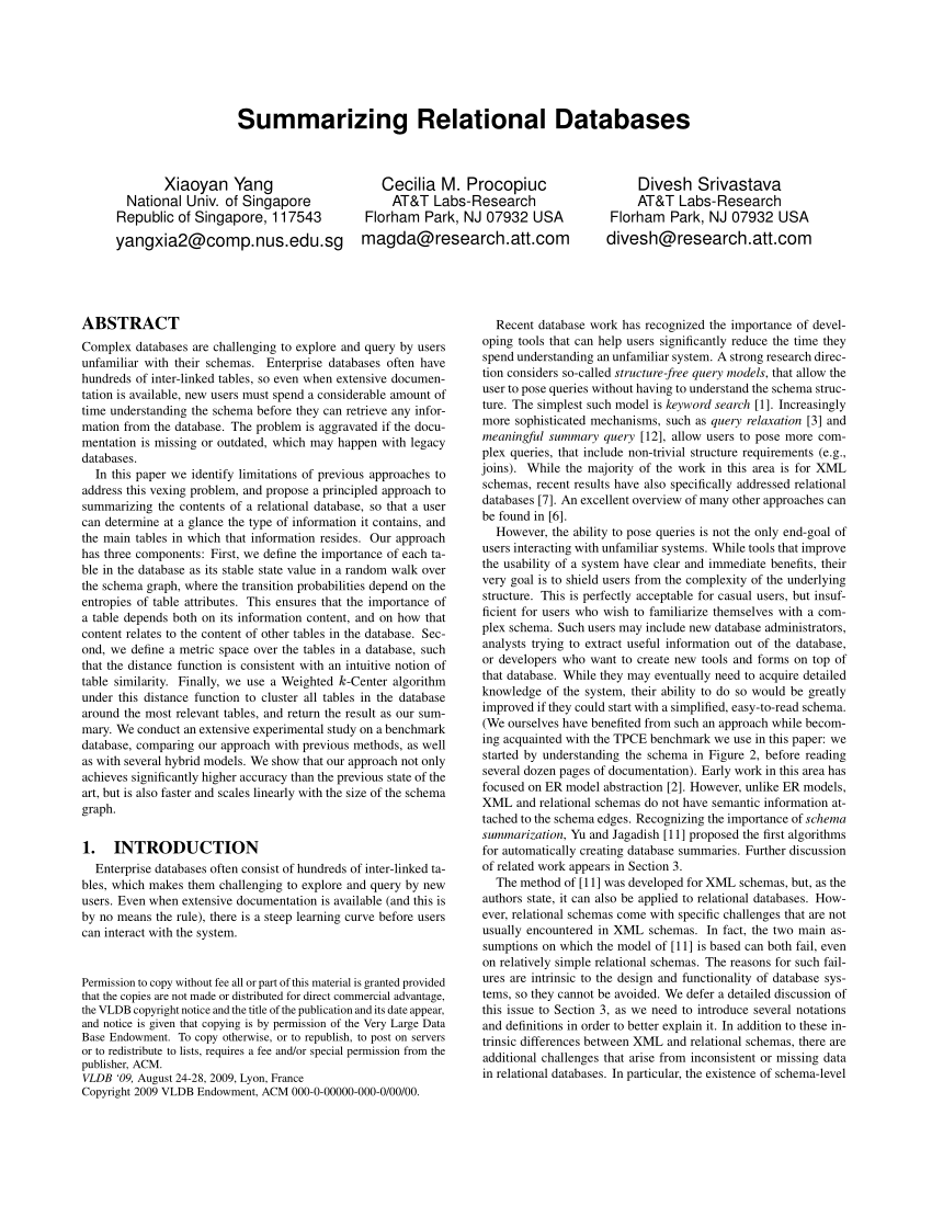 research paper on relational database