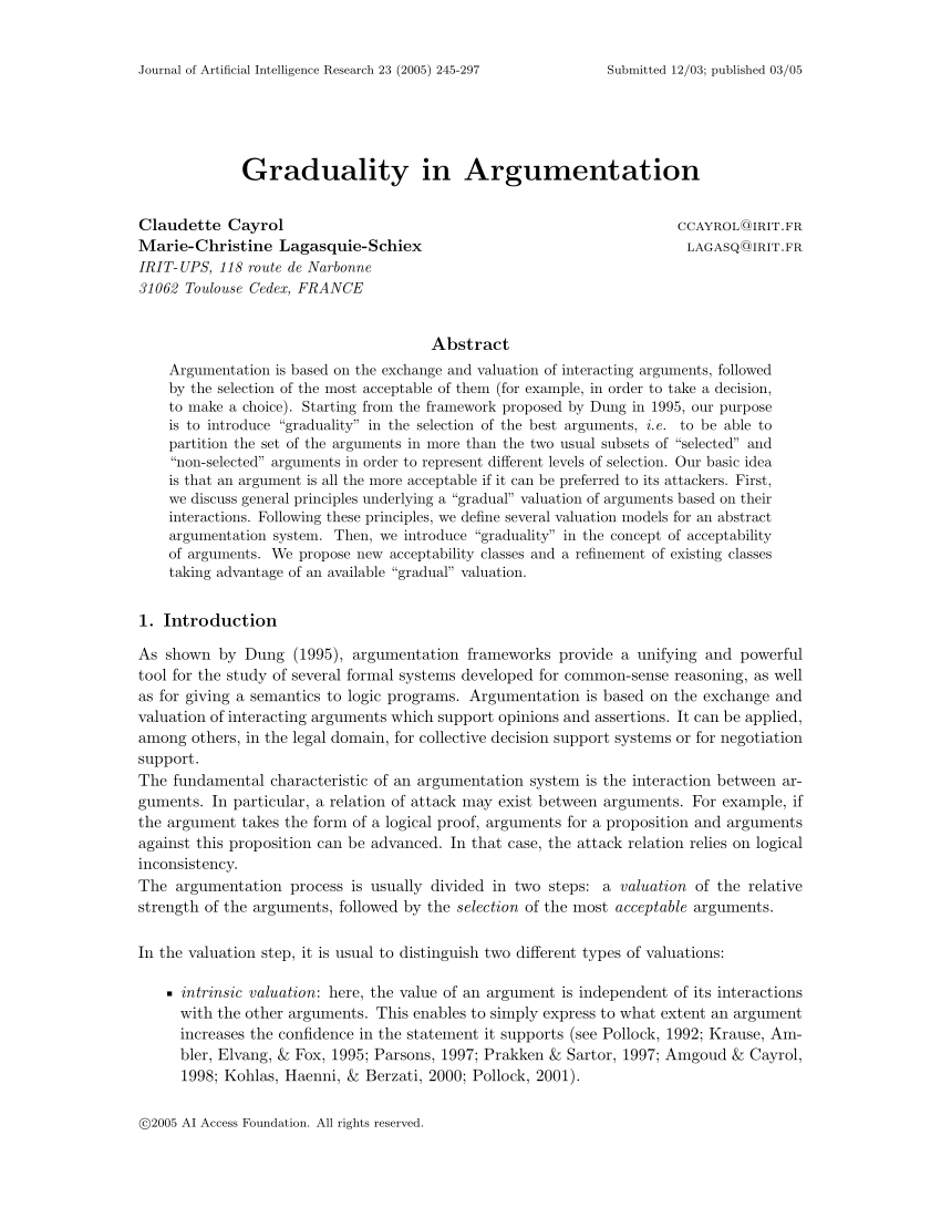 Pdf Graduality In Argumentation