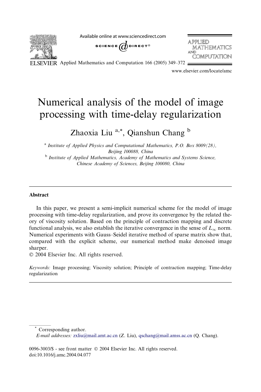 Pdf Numerical Analysis Of The Model Of Image Processing With Time Delay Regularization