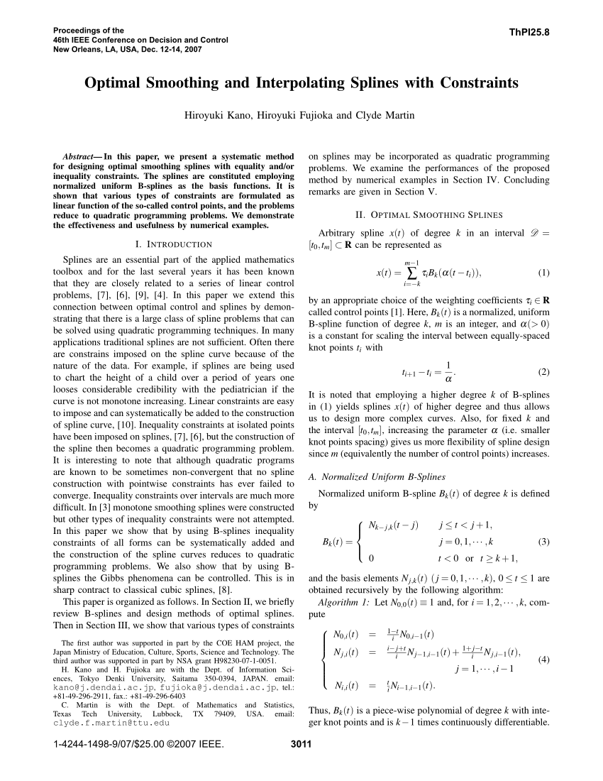 Pdf Optimal Smoothing And Interpolating Splines With Constraints