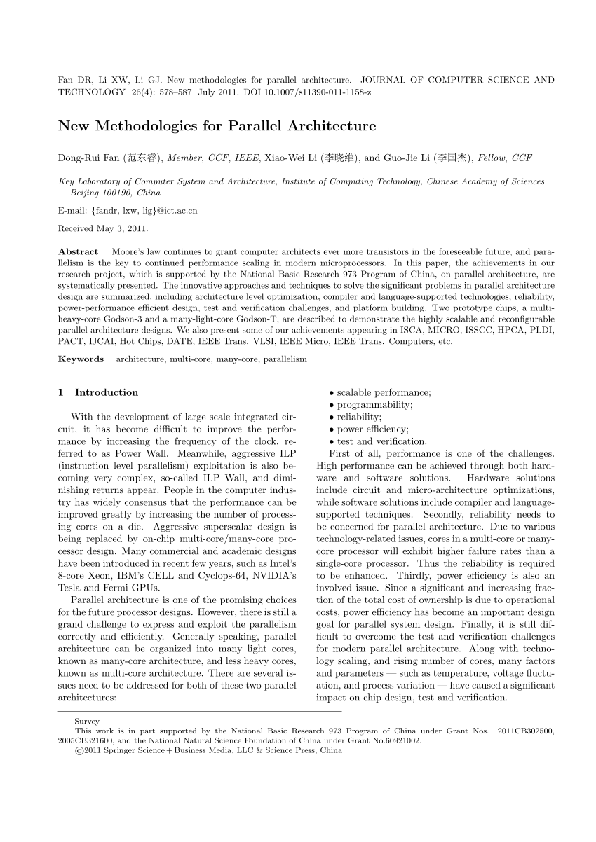 Pdf New Methodologies For Parallel Architecture