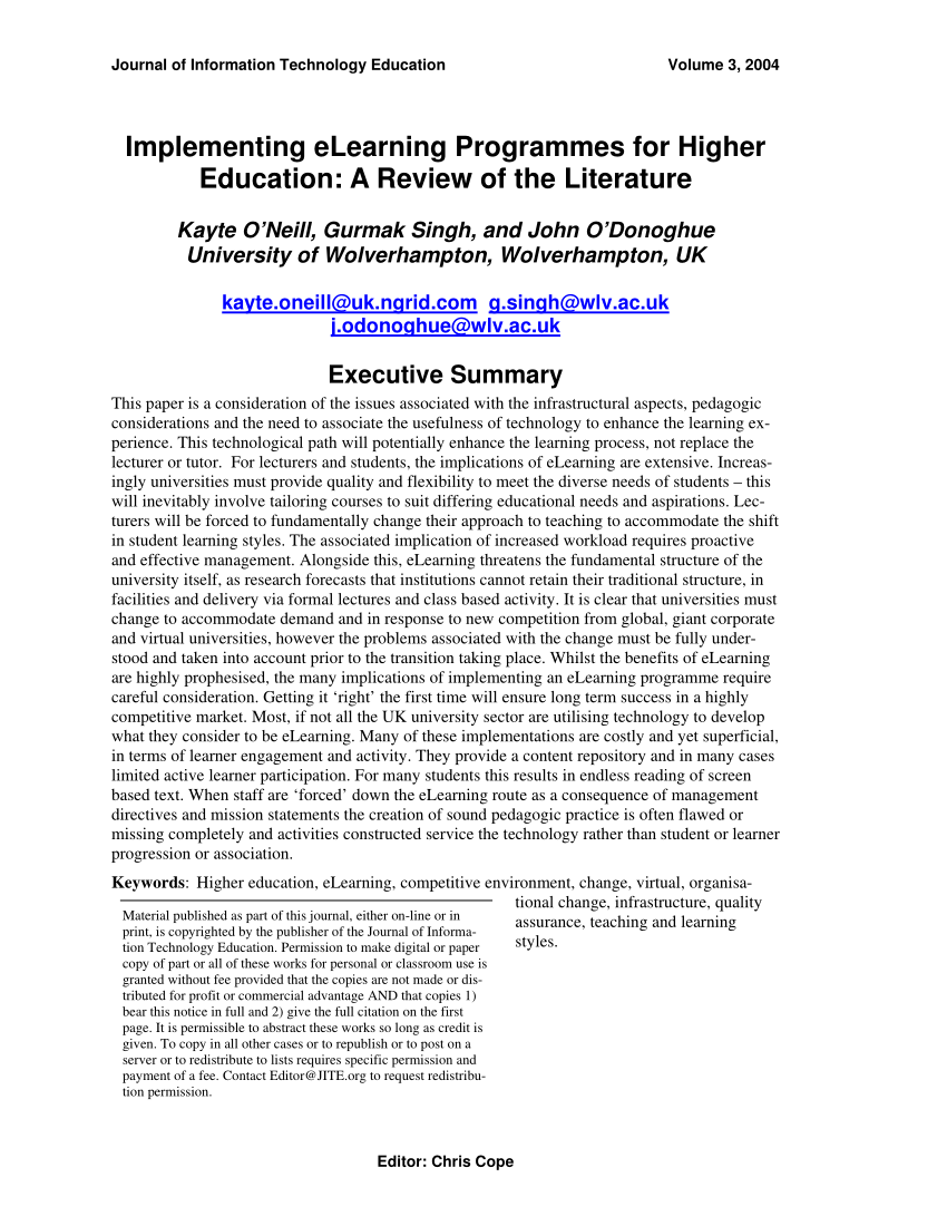 a review of literature on e learning systems in higher education