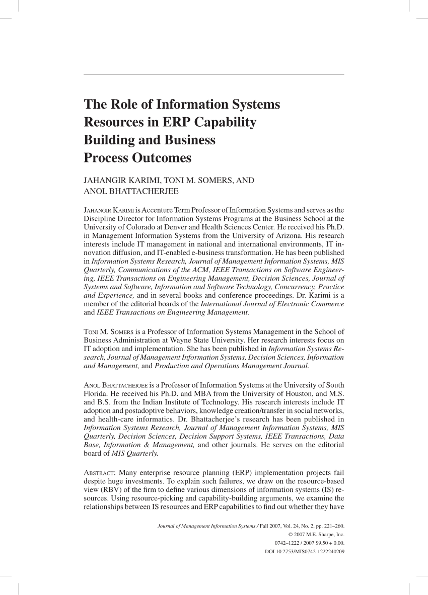 Pdf) The Impact Of Erp Implementation On Business Process Outcomes: A  Factor-Based Study