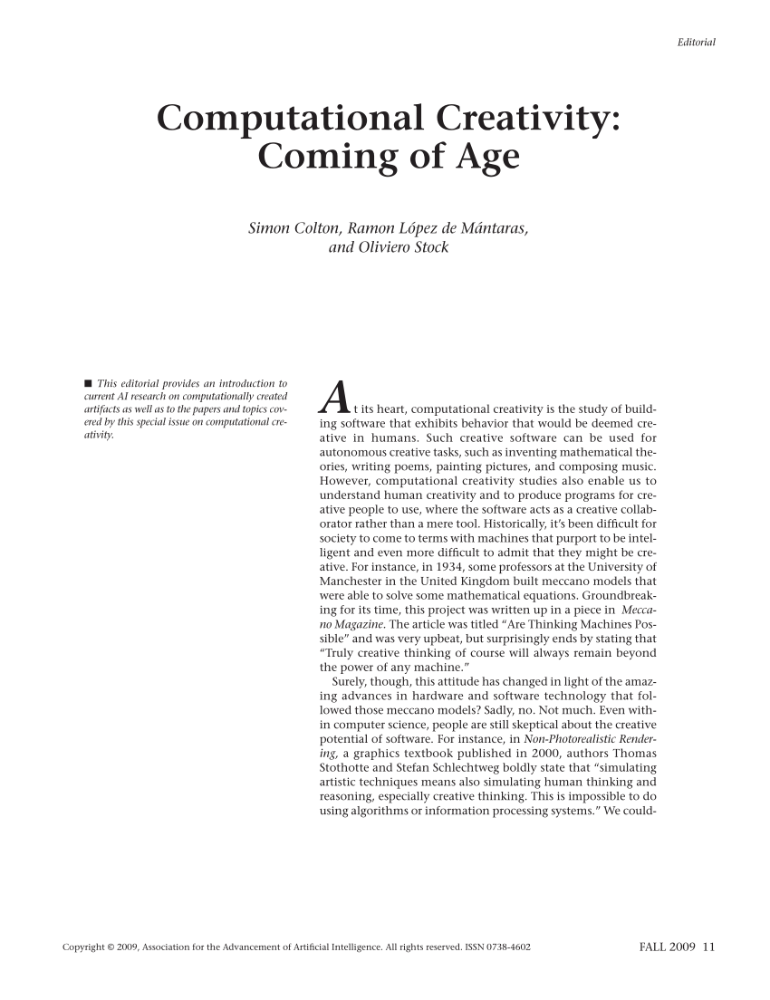 PDF) Computational Creativity: Coming of Age
