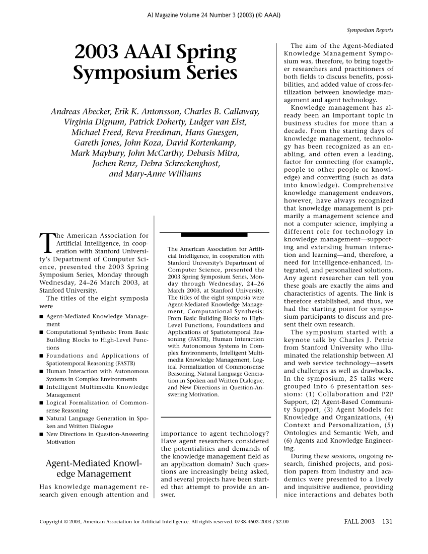 (PDF) 2003 AAAI Spring Symposium Series.