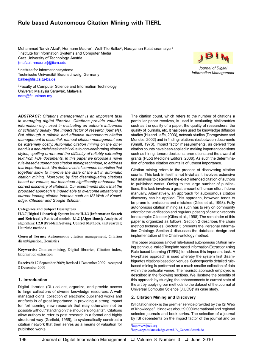 Pdf Rule Based Autonomous Citation Mining With Tierl