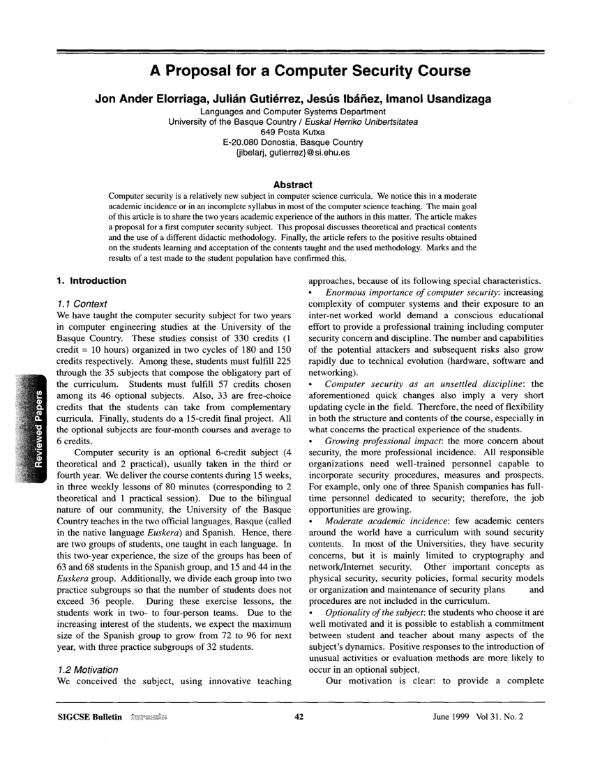 Pdf A Proposal For A Computer Security Course