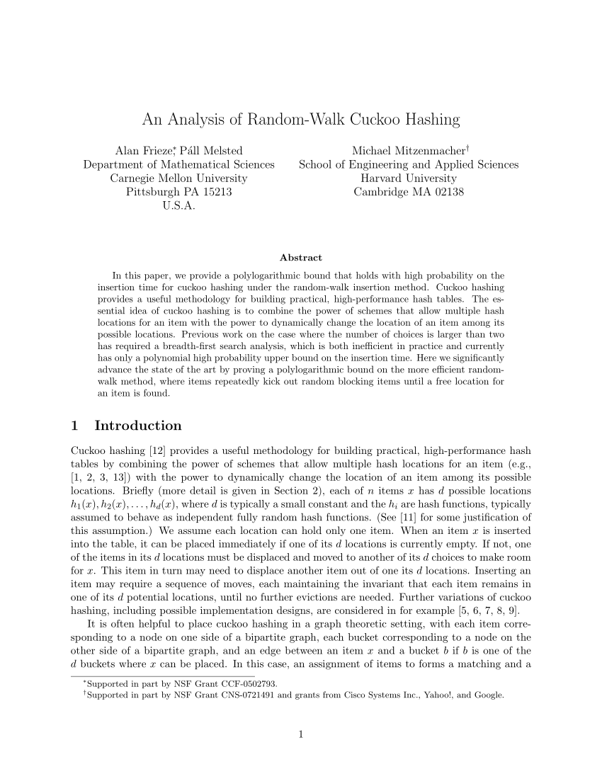 (PDF) An Analysis of RandomWalk Cuckoo Hashing