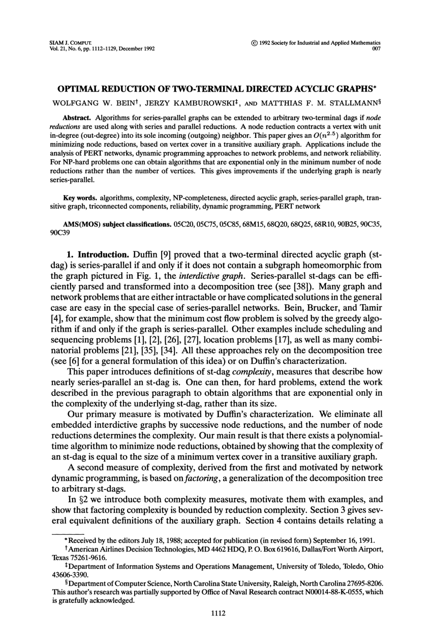 Pdf Optimal Reductions Of Two Terminal Directed Acyclic Graphs