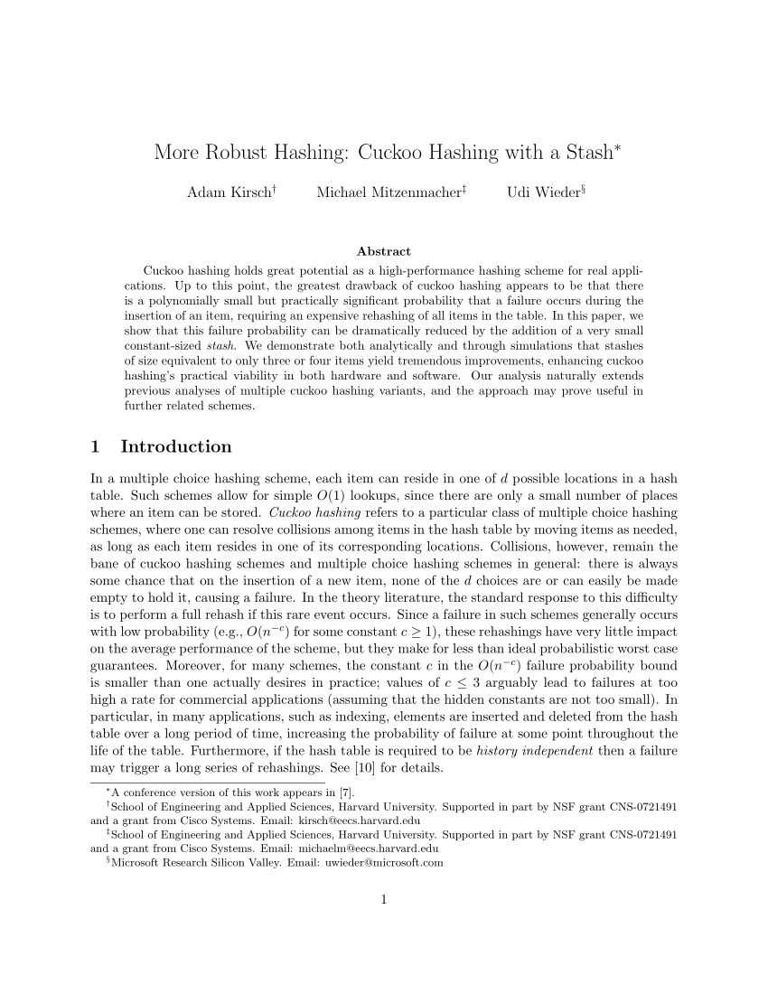 (PDF) More Robust Hashing Cuckoo Hashing with a Stash