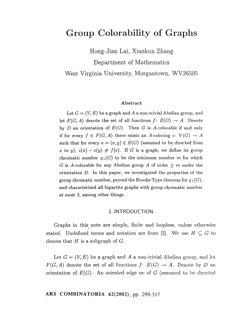 Pdf Group Colorability Of Graphs