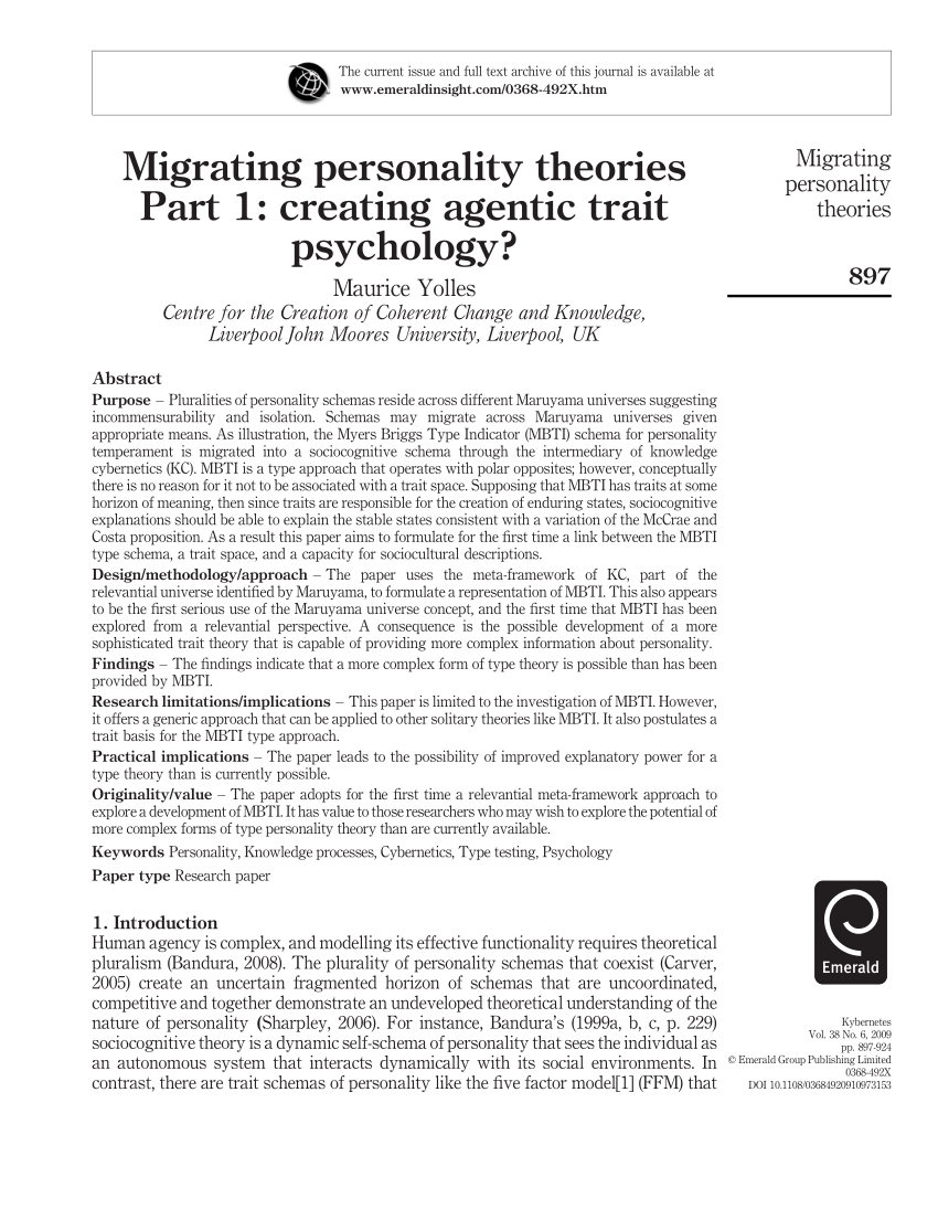 PDF Migrating personality theories Part 1 Creating agentic trait