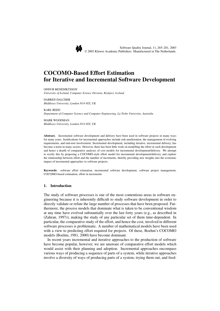 Pdf Cocomo Based Effort Estimation For Iterative And Incremental Software Development