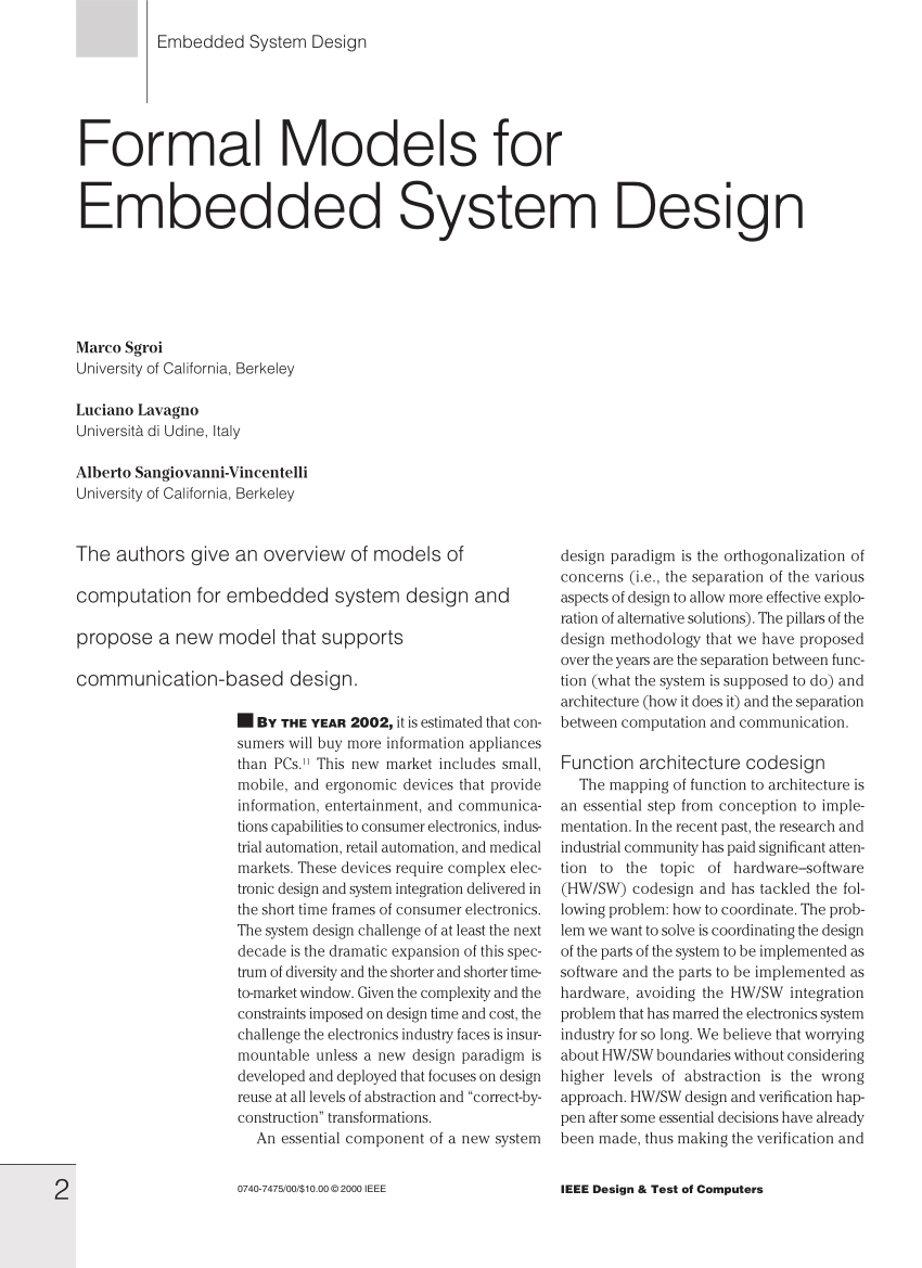 PDF) Formal Models for Embedded System Design.