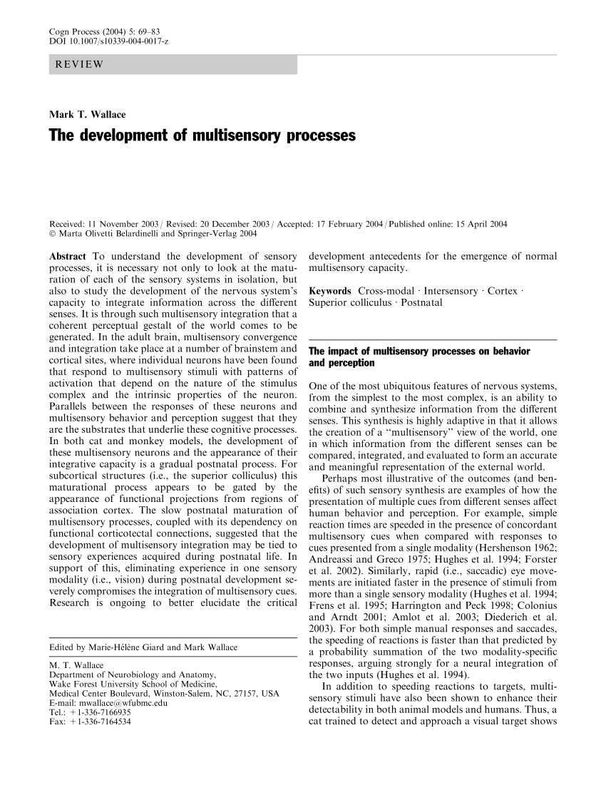 PDF The development of multisensory processes