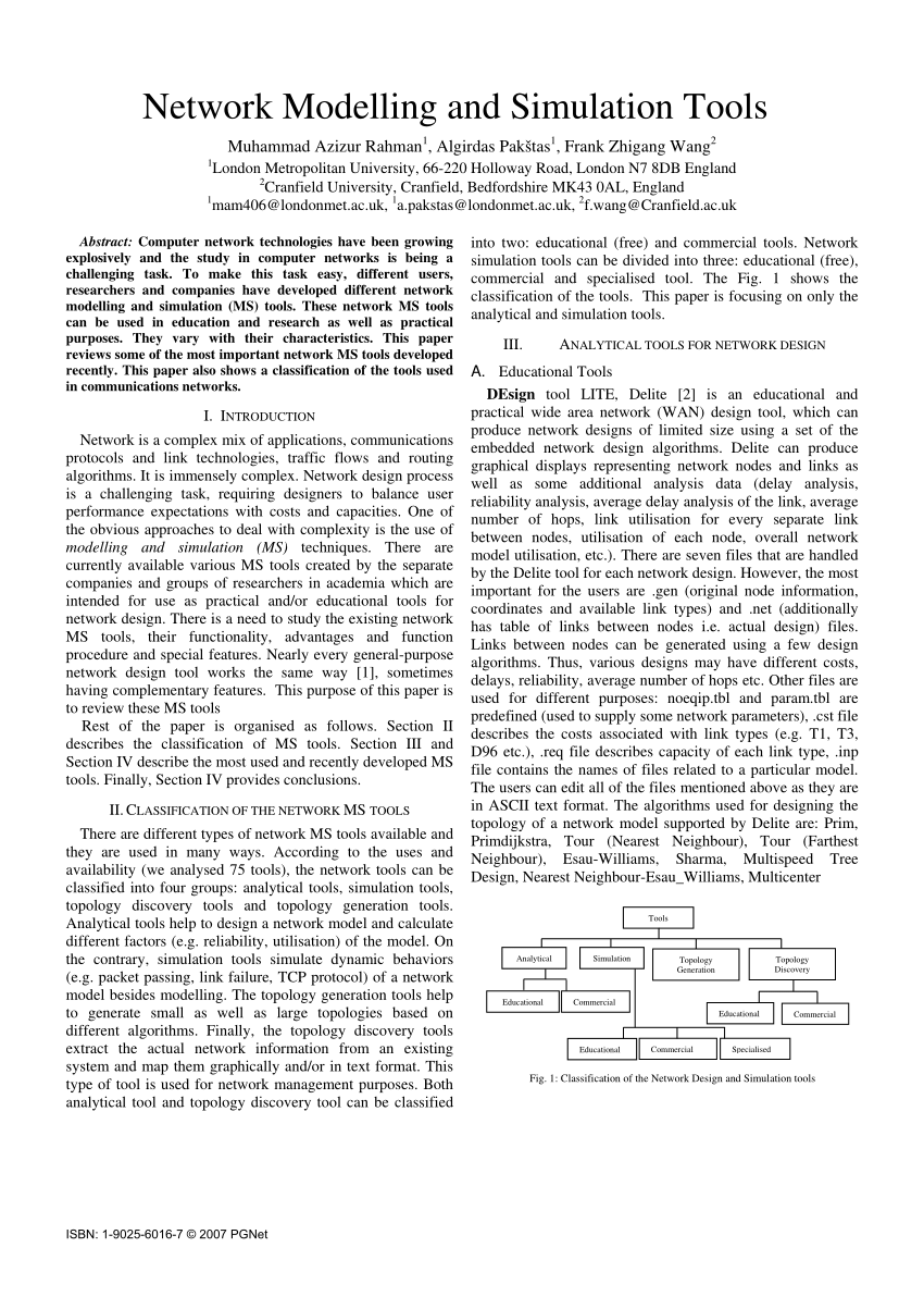 Pdf Network Modelling And Simulation Tools