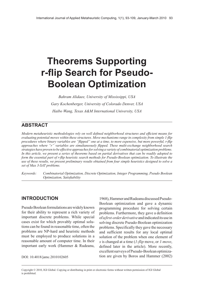 Pdf Theorems Supporting R Flip Search For Pseudo Boolean Optimization