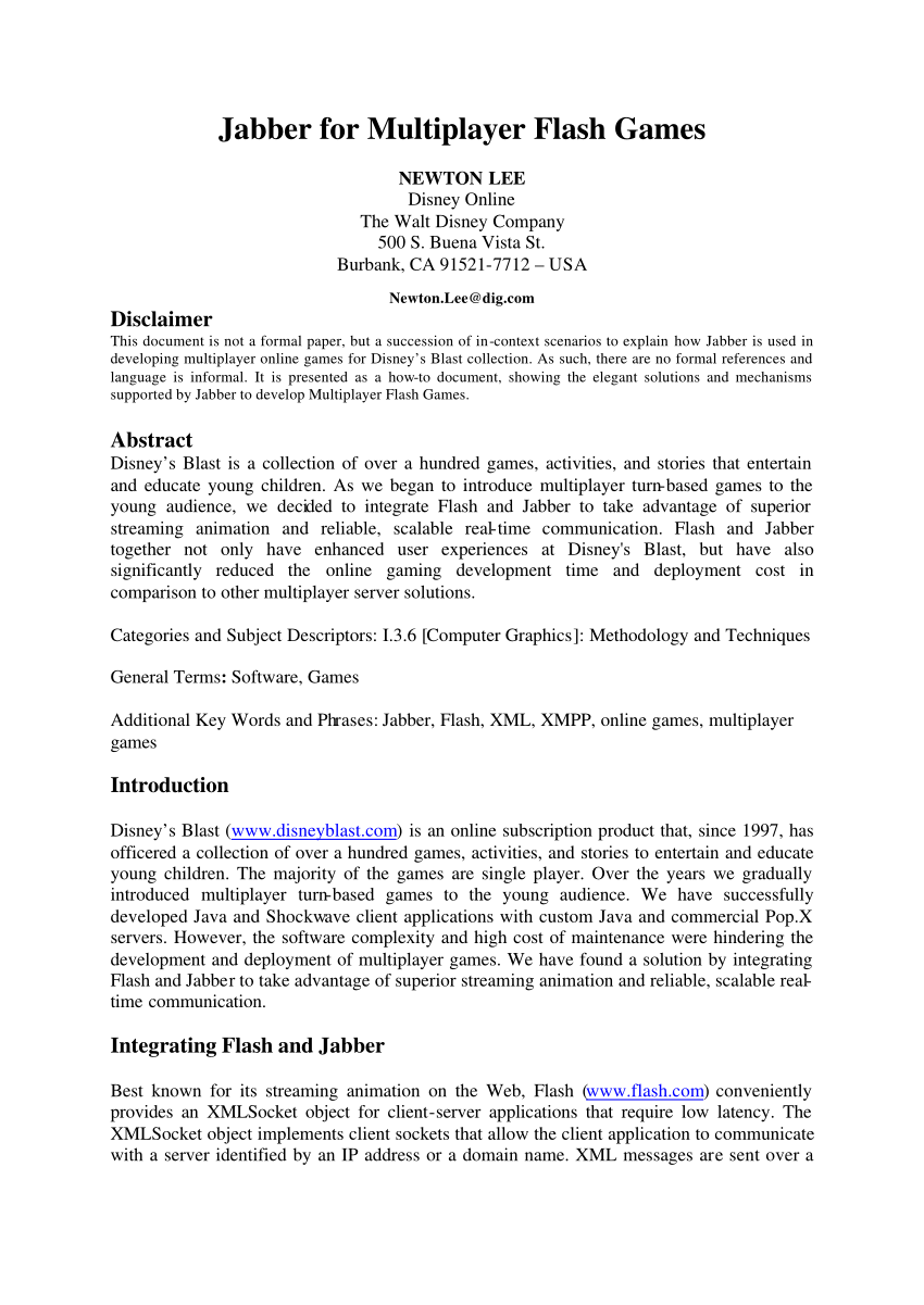PDF) Jabber for multiplayer flash games