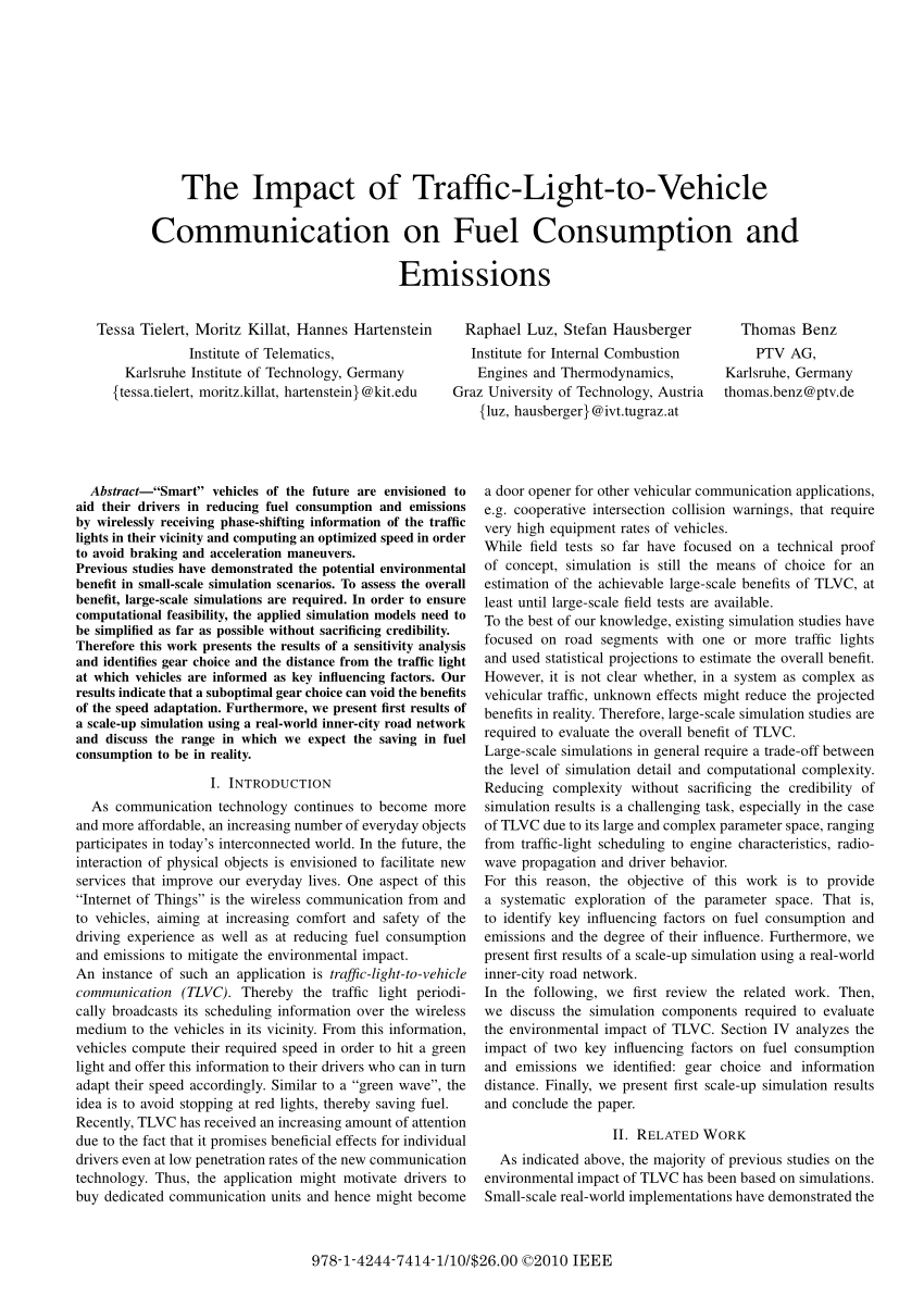 Pdf The Impct Of Traffic Light To Vehicle Communication On Fuel