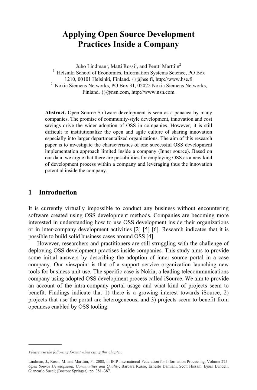 Pdf Applying Open Source Development Practices Inside A Company