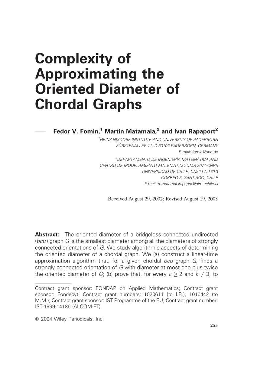 Pdf The Complexity Of Approximating The Oriented Diameter Of Chordal Graphs