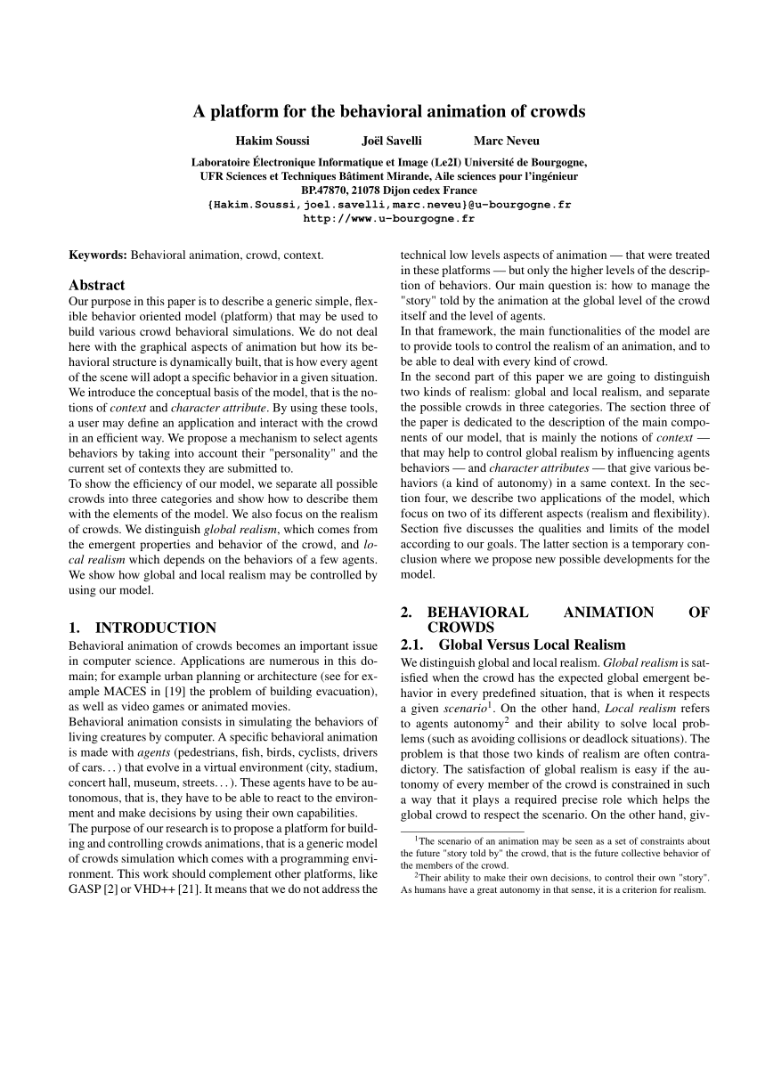 PDF) A Generic Model for the Behavioral Simulation of Crowds.