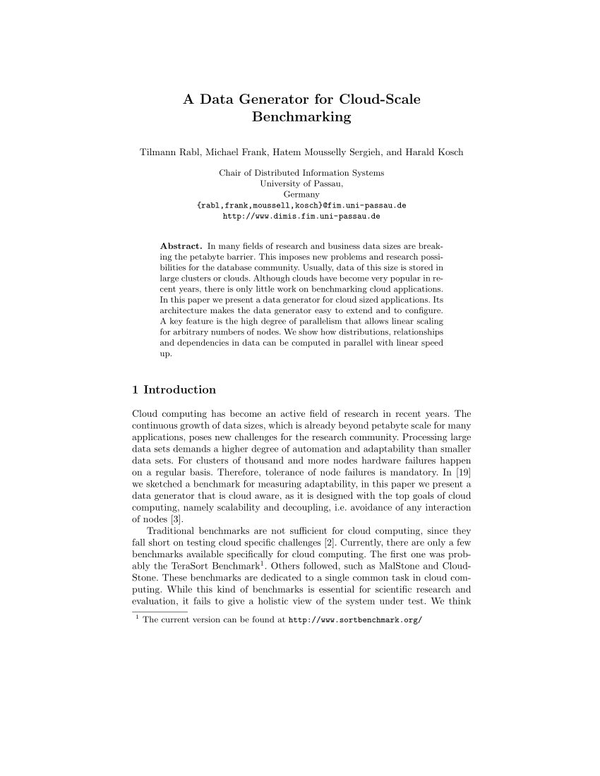 Pdf A Data Generator For Cloud Scale Benchmarking