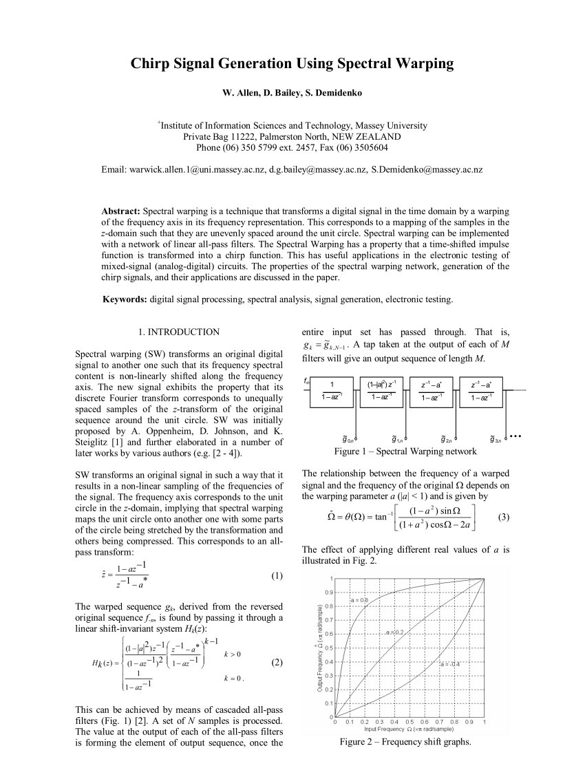 Pdf Test Chirp Signal Generation Using Spectral Warping