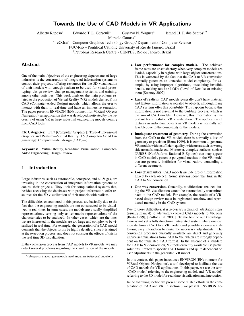 (PDF) Towards the use of CAD models in VR applications