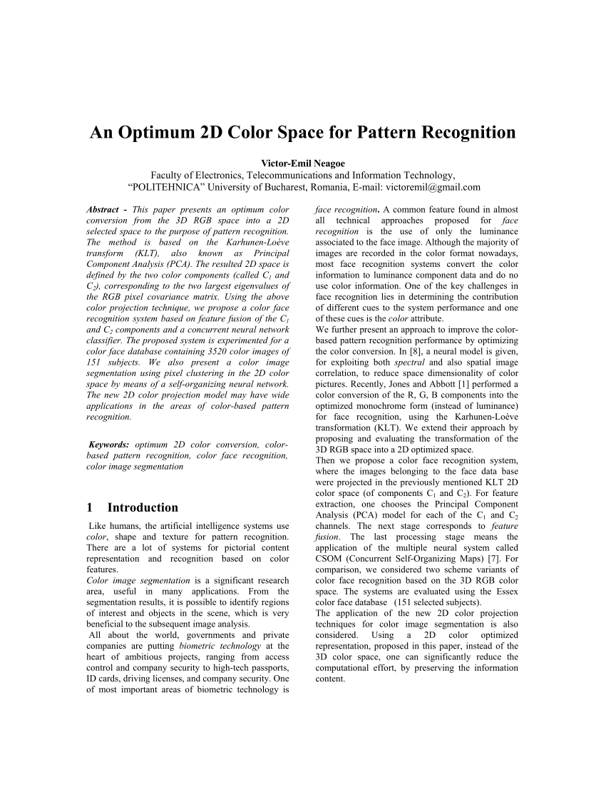 PDF) An Optimum 2D Color Space for Pattern Recognition.