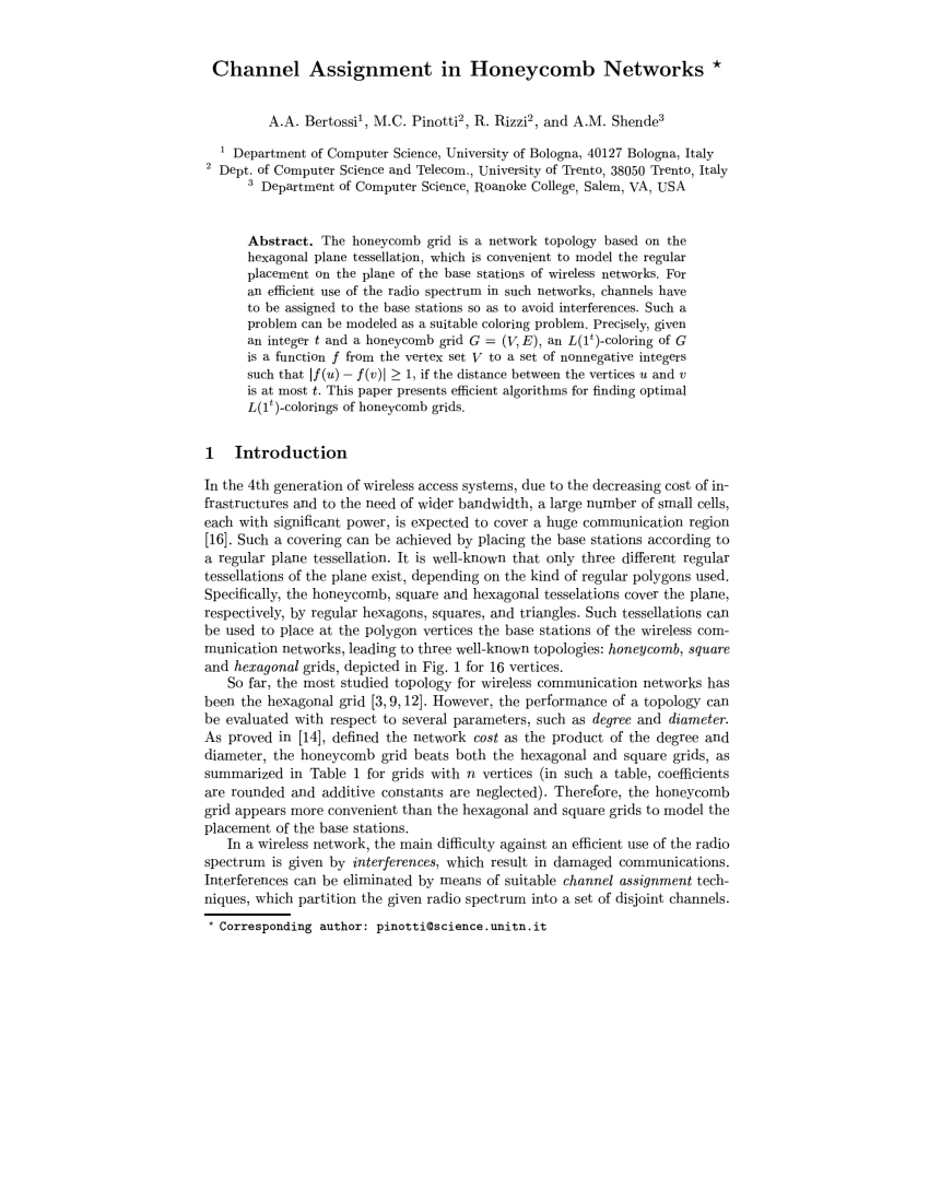 (PDF) Channel Assignment in Honeycomb Networks