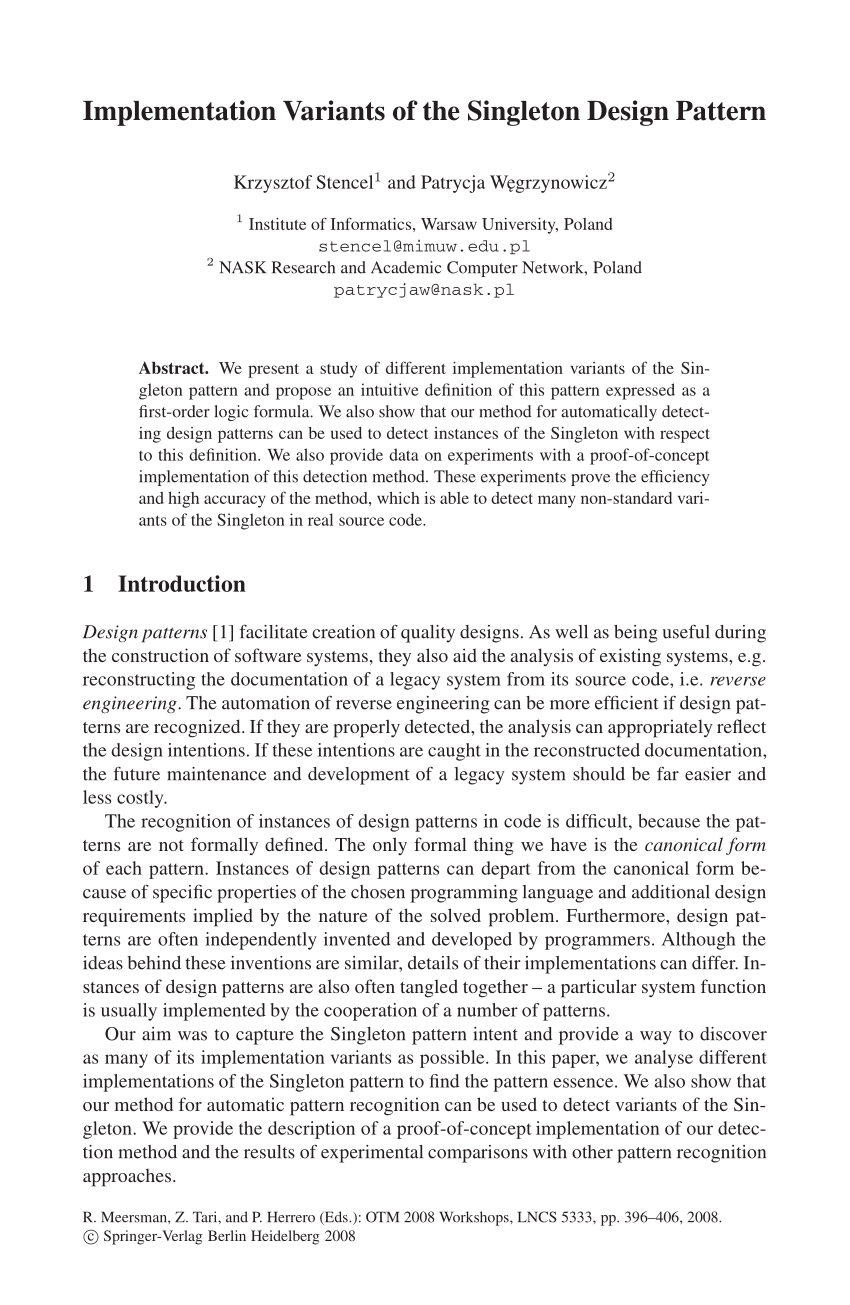 Pdf Implementation Variants Of The Singleton Design Pattern