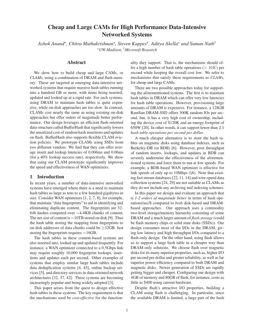 (PDF) Cheap and Large CAMs for High Performance Data-Intensive Sns-Brigh10