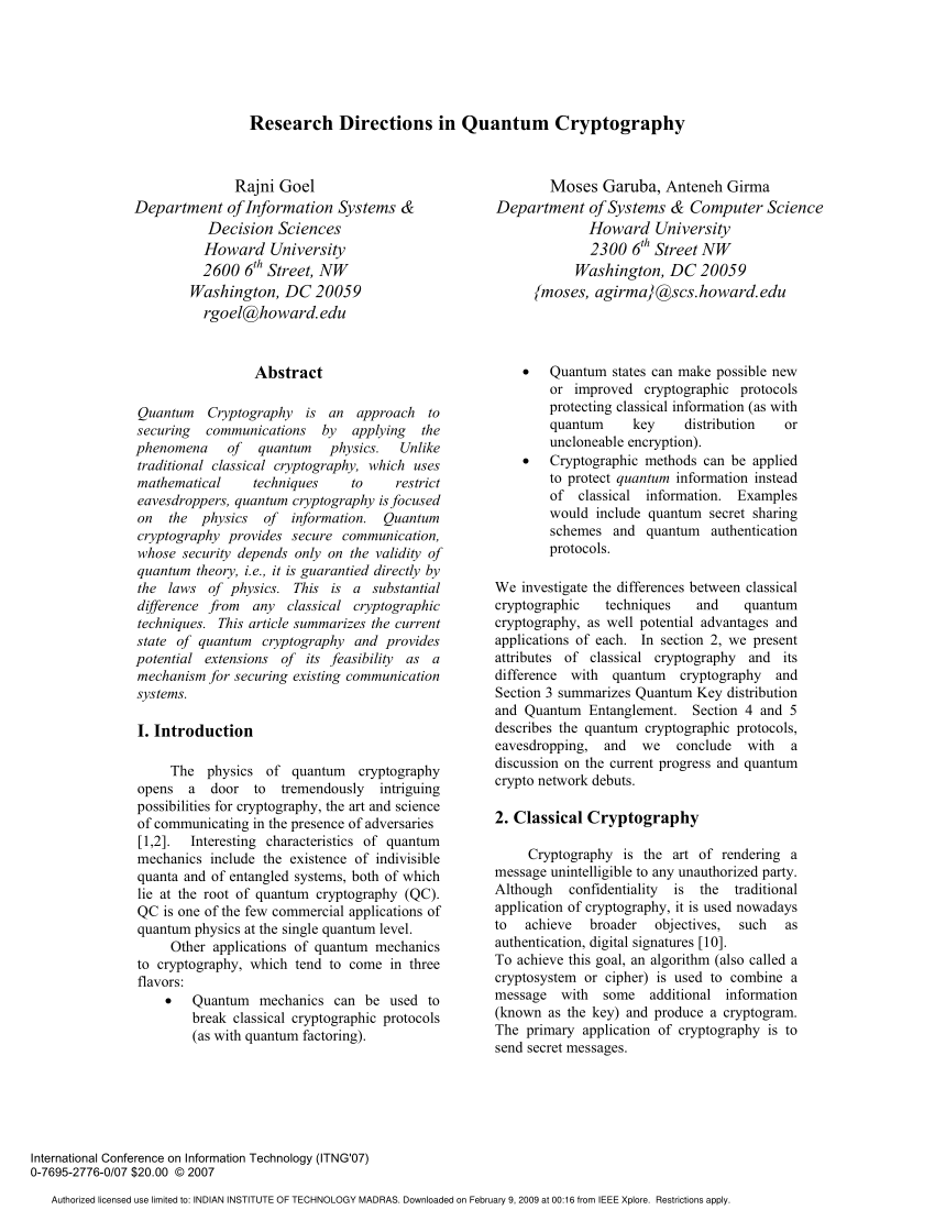 latest research papers on quantum cryptography