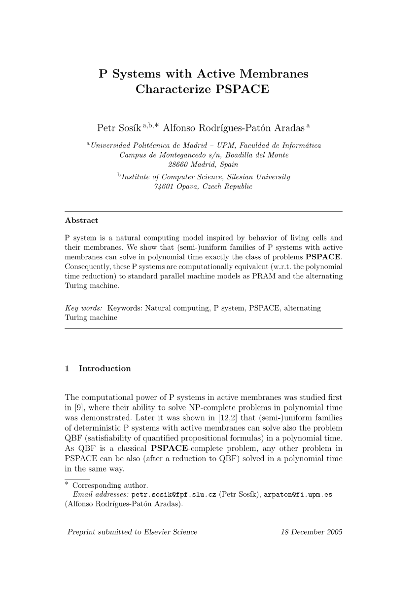 Pdf P Systems With Active Membranes Characterize Pspace