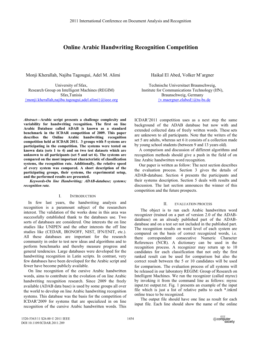 Pdf Online Arabic Handwriting Recognition Competition