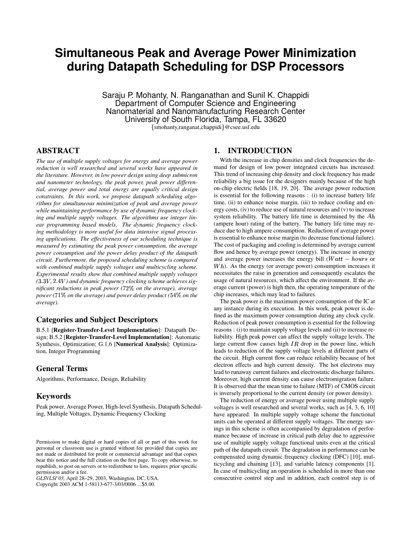 Pdf Simultaneous Peak And Average Power Minimization During - 