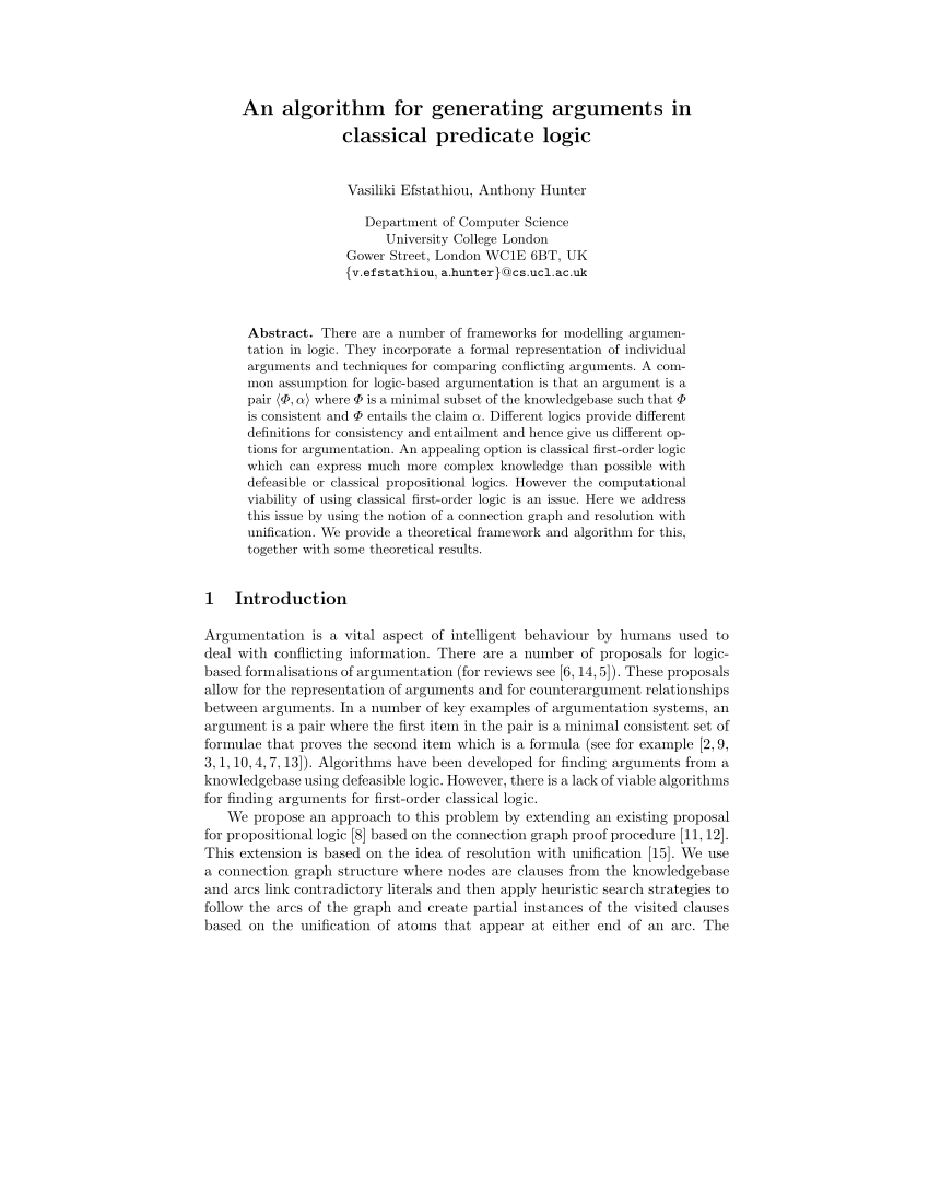 (PDF) An Algorithm for Generating Arguments in Classical Predicate Logic