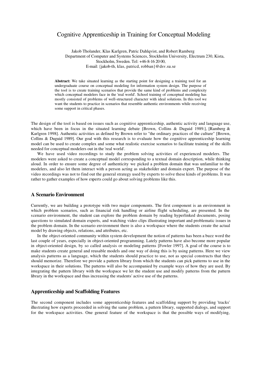 Pdf Cognitive Apprenticeship In Training For Conceptual Modeling 